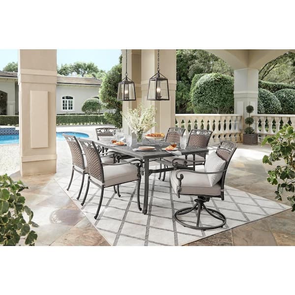 Home Decorators Collection Wilshire Heights 7-Piece Cast and Woven Back All Aluminum Outdoor Dining Set with CushionGuard Plus Sand Dune Cushions