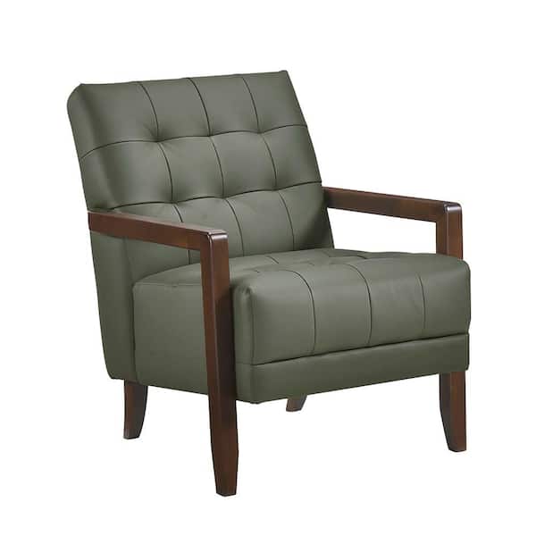Saratoga Green Leather Upholstery Accent Armchair