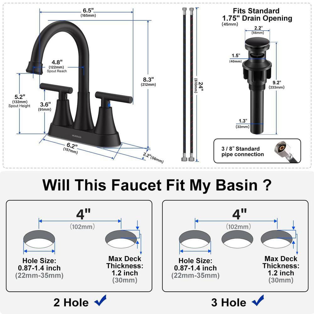 Matte Black Stainless Steel Double Handle High Arc Bathroom Faucet