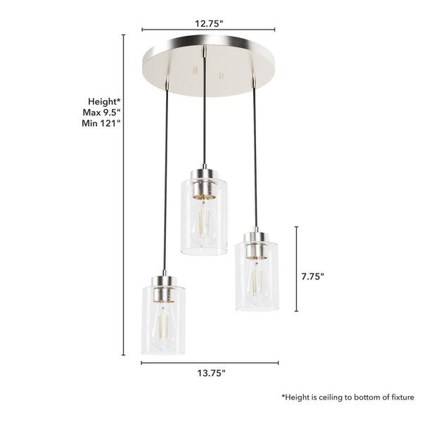 Hunter - Hartland 3-Light Brushed Nickel Island Chandelier with Clear Seeded Glass Shades