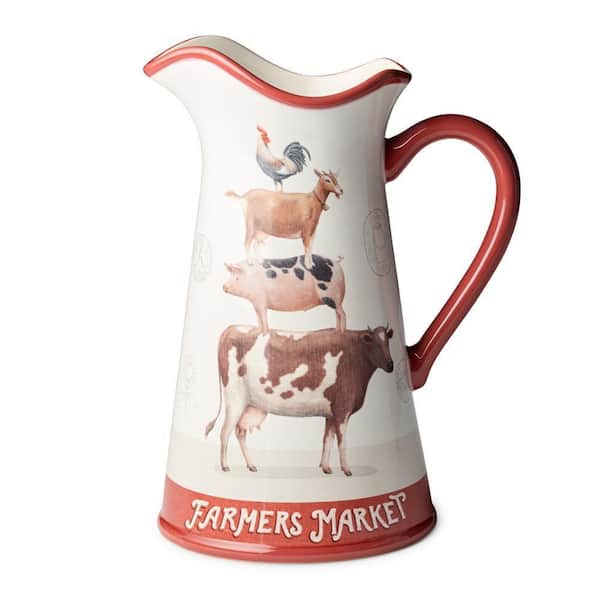 96 fl. oz. Multi-Colored Ceramic Vintage Farm Pitcher