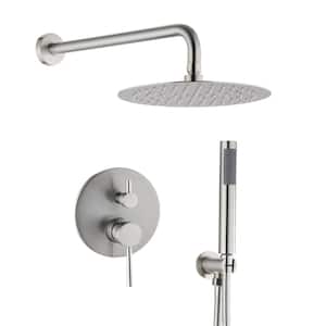 2-Handle 2-Spray Round High Pressure Shower Faucet with 10 in. Rain Shower Head in Brushed Nickel (Valve Included)