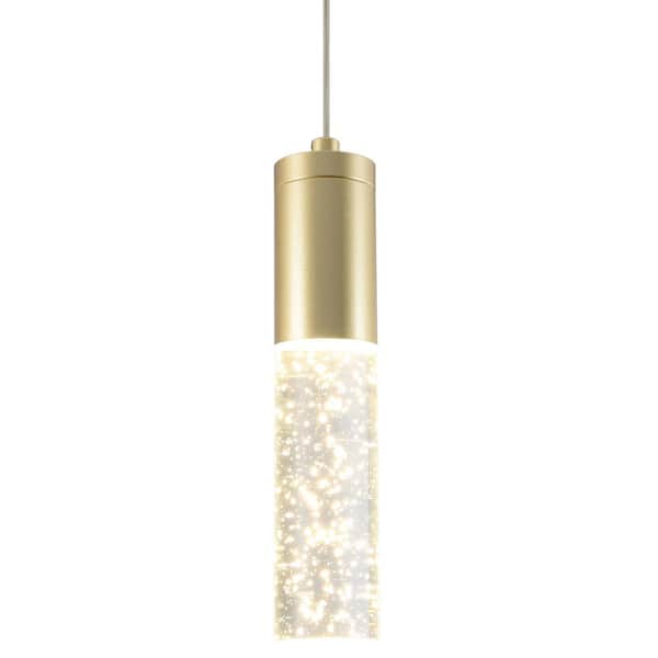MAXAM 1-Light Golden Integrated LED Mini Pendant Light Bubble Crystal Cylinder Glass for Dining Room or Kitchen Island 1-Piece