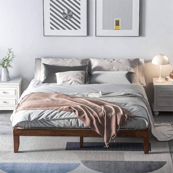 ★Yさま専用★ Costway Brown Cherry Wood Frame King Platform Bed 14 in
