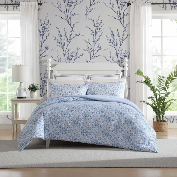 Laura Ashley Quartet 3-Piece Cotton Blend Cashmere Blue King Comforter Set