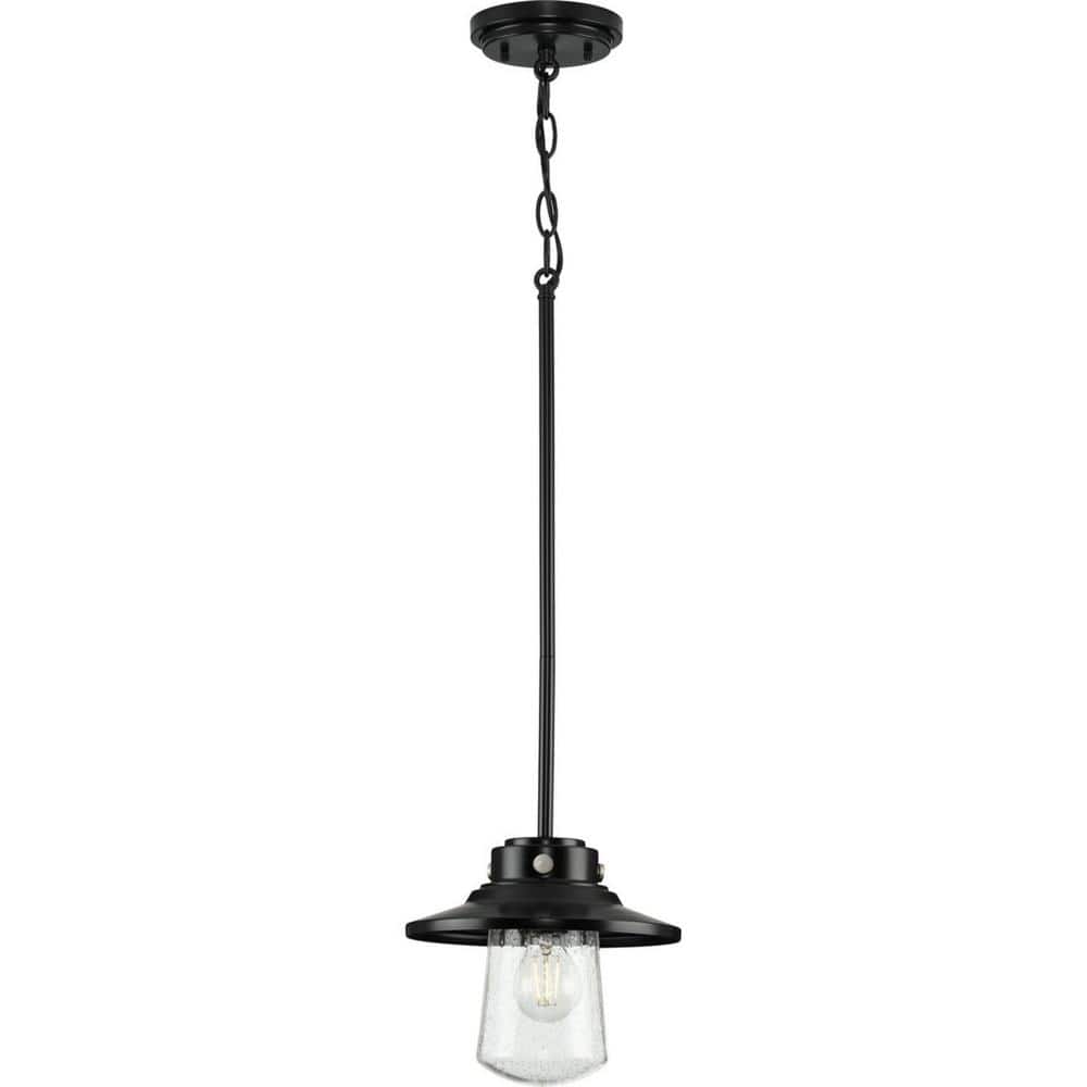 Matte Black Mini-Pendant with Seeded Glass Shade