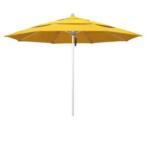 11 ft. Silver Aluminum Commercial Market Patio Umbrella with Fiberglass Ribs and Pulley Lift in Lemon Olefin