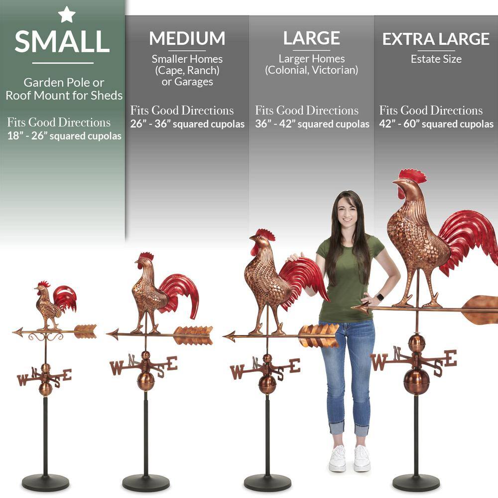 Copper Rooster Cottage Weathervane with Roof Mount