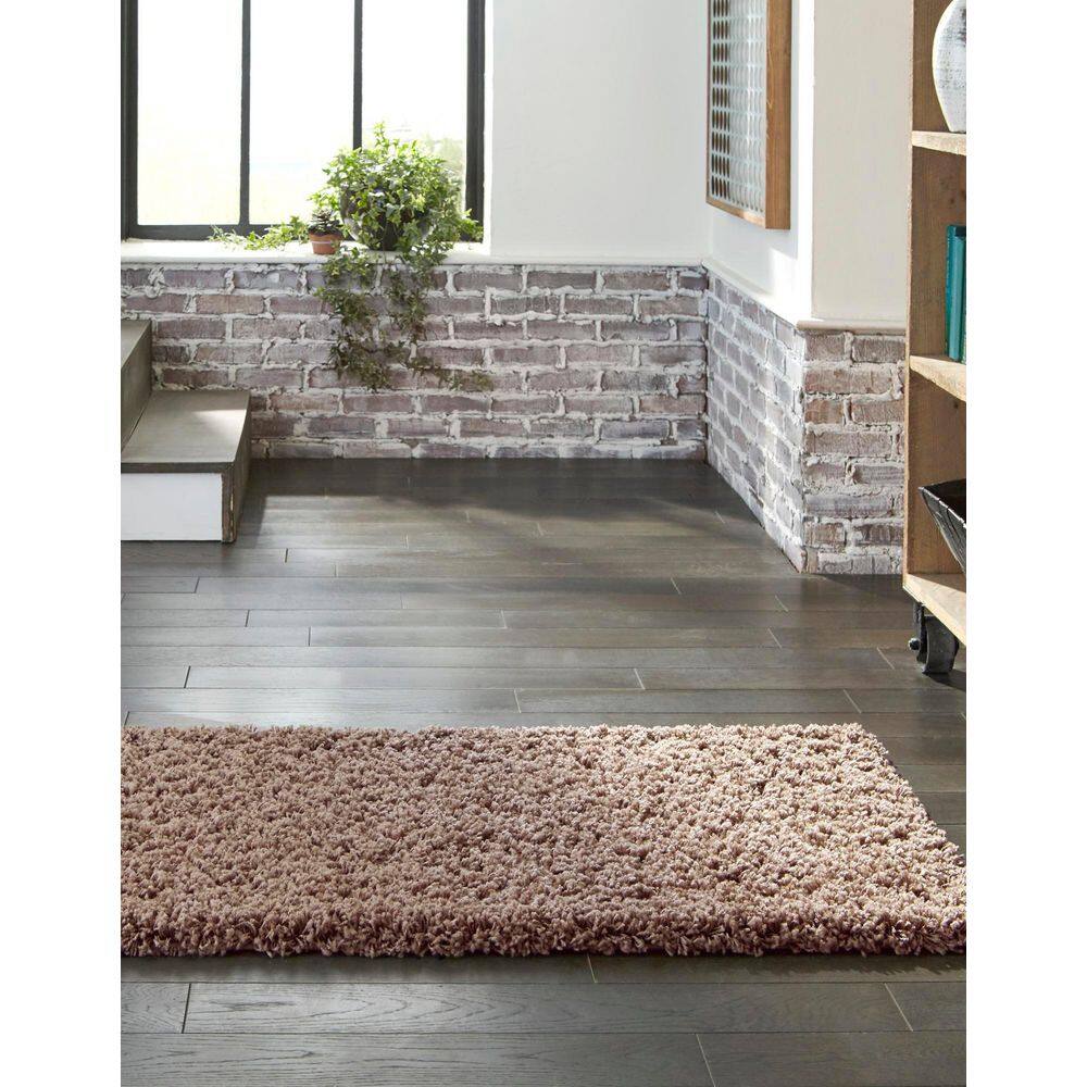 Luxurious Brown Synthetic Shag Runner Rug