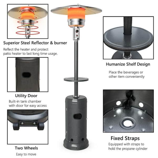 Gymax 87 Tall 48,000 BTU Grey Patio Propane Heater with Cover