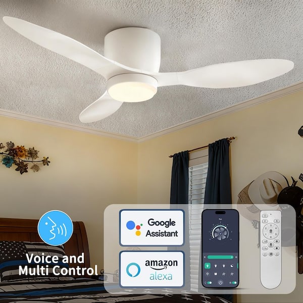 LINJO 42 in. Smart White Flush Mount Standard Ceiling Fan Light