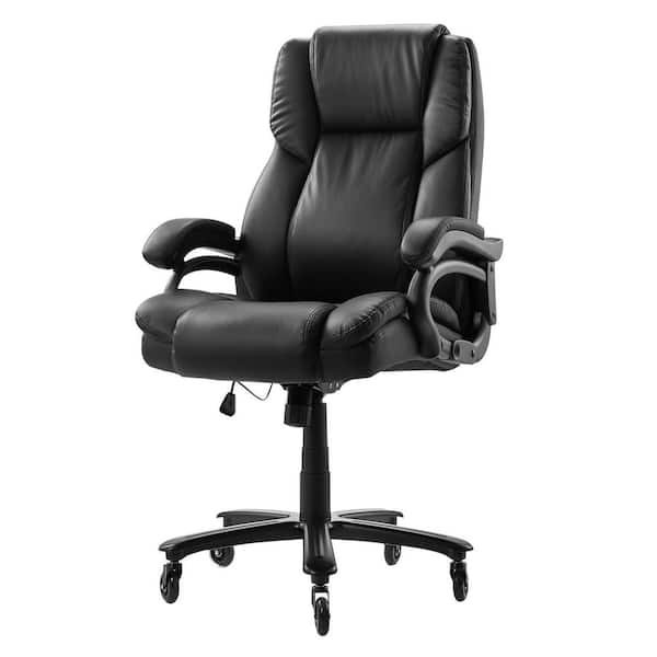 SVOPES Executive Office Chair, 500 lb. Capacity, Ergonomic with Knob-Control Lumbar Support, PU Reclining Desk Chair, Black
