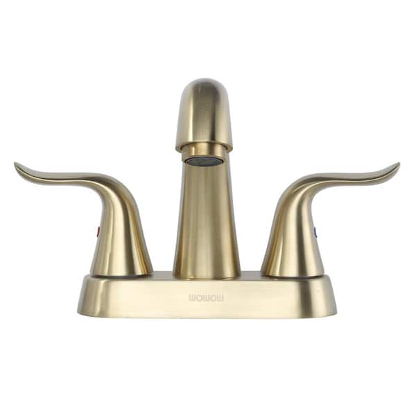 ALEASHA 4 in. Centerset Double Handle High Arc Bathroom Sink Faucet in Gold