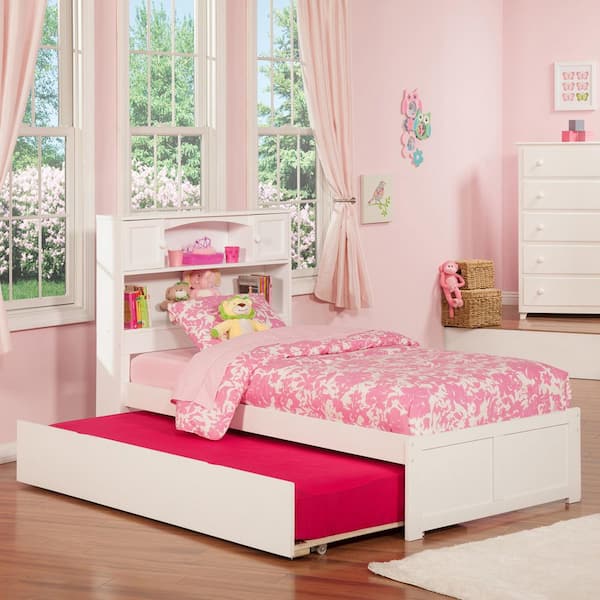 AFI Newport Twin Extra Long Bed with Footboard and Twin Extra Long Trundle in White