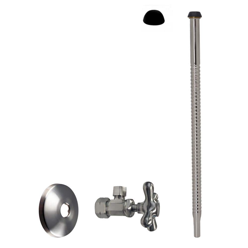 "5/8"" in. x 3/8 in. OD x 12 in. Corrugated Supply Line Kit with Cross Handle Angle Shut Off Valve, Satin Nickel" price history on PriceWatchPro