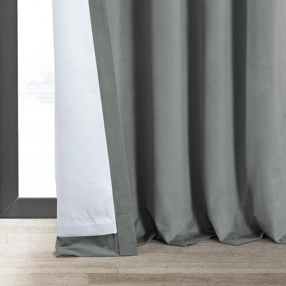 Silver Grey Velvet Thermal Blackout Curtains 96 Inch Long