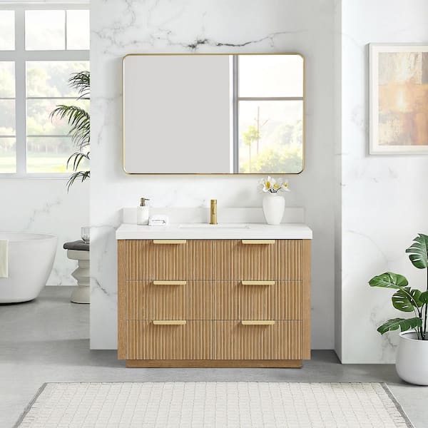 Santarem 48 in.W x 22 in.D x 34 in.H Single Sink Bath Vanity in Washed Ash Grey with Pure White Quartz Stone Top