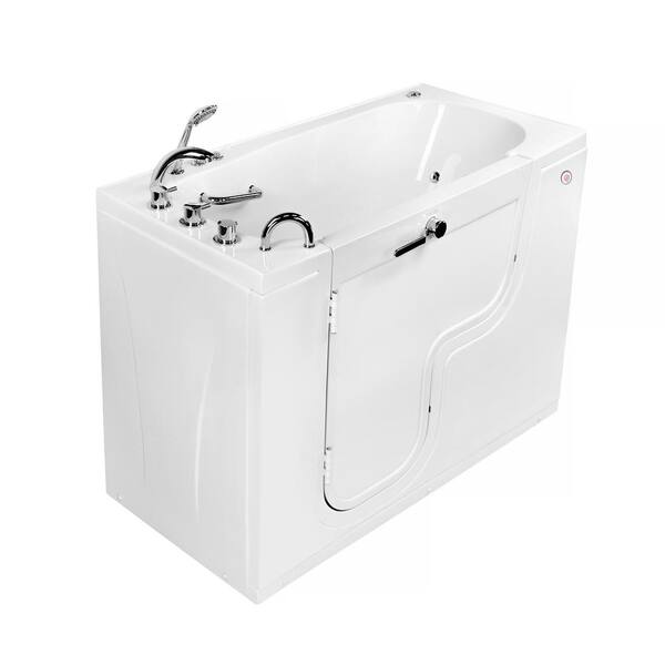 Ella Wheelchair Transfer 60 in. Acrylic Walk-In Whirlpool and MicroBubble Bathtub in White, Faucet, Heated Seat LH Dual Drain