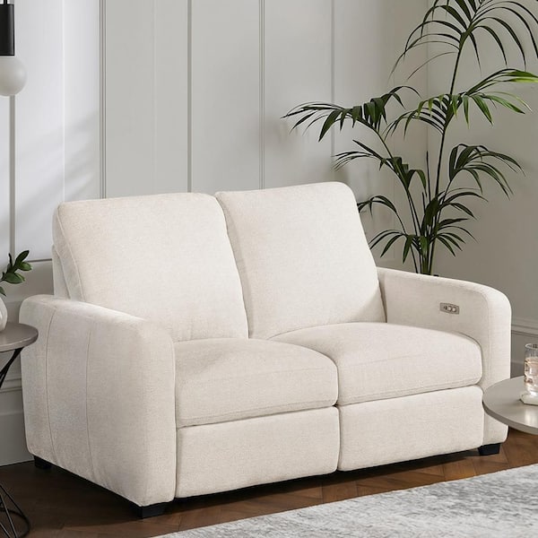Jules 63.5 in. W Beige Chenille 2-Seater Power Double Reclining Love Seat with USB Charging Ports