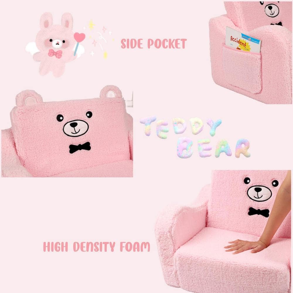 Pink Sherpa 2-in-1 Kids Folding Couch and Lounger