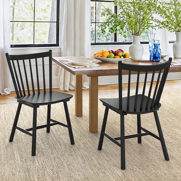 LUE BONA Winston Black Windsor Dining Chair Farmhouse Wooden Spindle Back Dining Chair Side Chair for Dining Room Set of 2