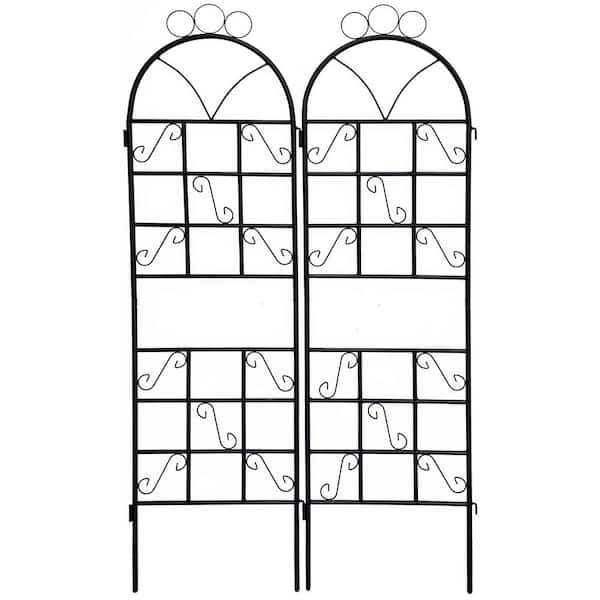 Zeus & Ruta 72 in. 2-Piece Metal Garden Trellis for Climbing Plants Outdoor Rustproof Plant Support in Black