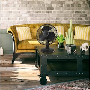 12 in. 3 Speed Black Oscillating Personal Table Fan with Tilt-Back Feature