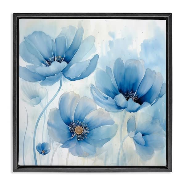 Stupell Industries Blue Poppies Ombre by Irena Orlov Black Floater Frame Nature Graphic Art Print 18 in. x 18 in.