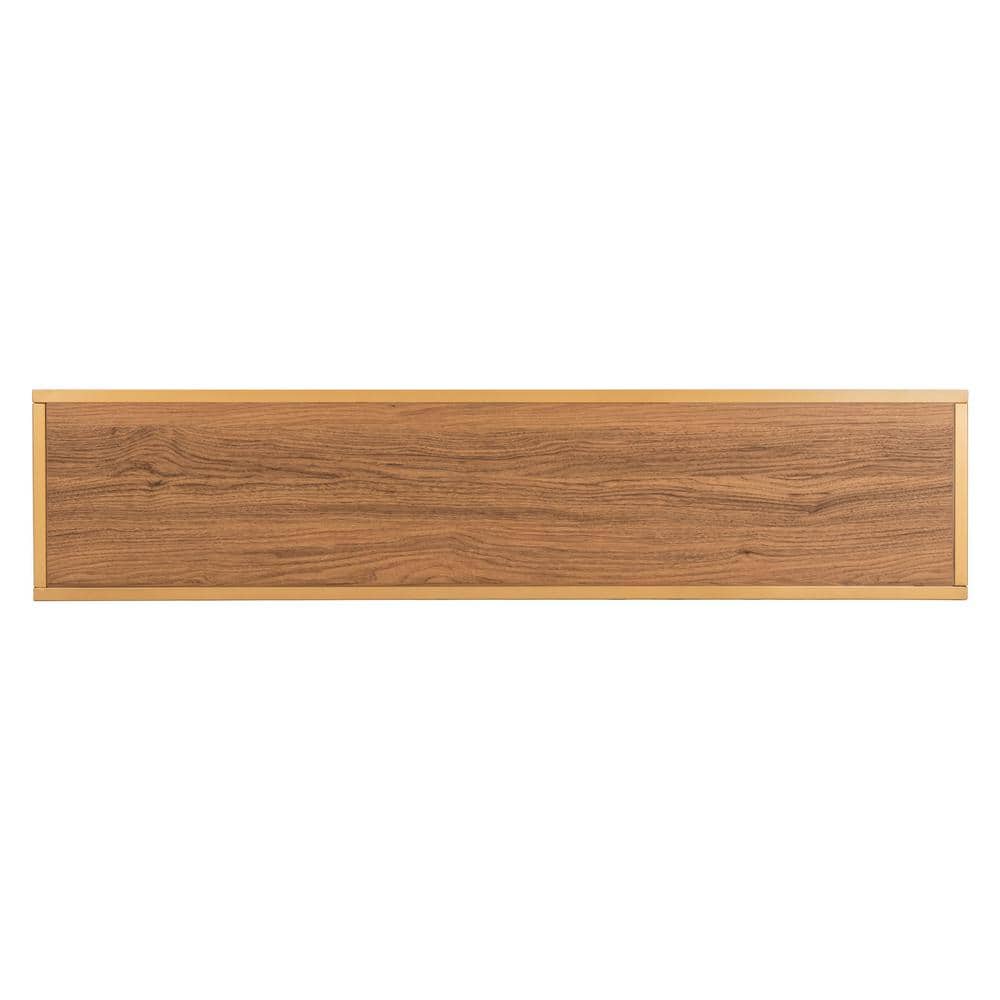Transitional Walnut & Gold Rectangular Console Table with Storage