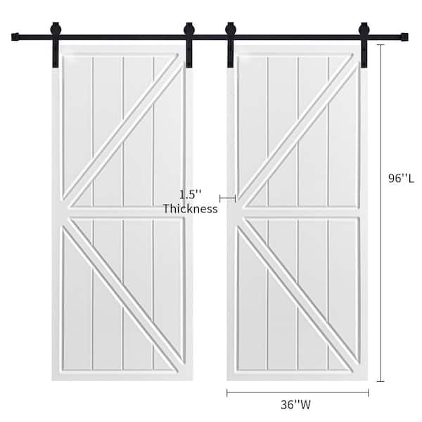 Double Modern K Frame 36 in. x 96 in. MDF White Barn Sliding Door With Hardware kit