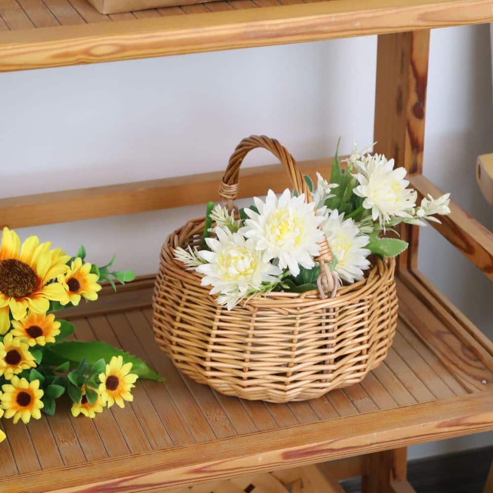 Numhew Brown Wicker Picnic Basket with Handle, Willow Flower Girl