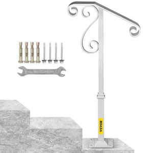 Handrails for Outdoor Steps Fit 1 or 2 Steps Wrought Iron Handrail Single Post Handrail, White