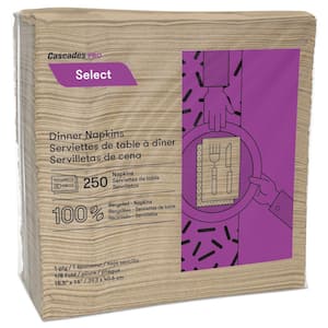 Select Dinner Napkins, 1-Ply, 16 in. x 15 1/2 in., Natural, 250/Pack, 12 Packs/Carton