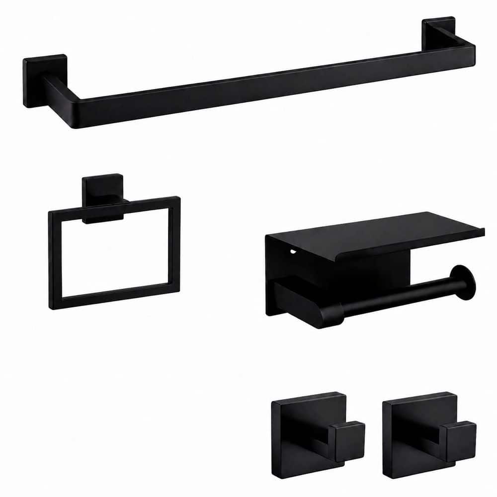 5-Piece Matte Black Stainless Steel Bathroom Hardware Set with 23.6 in Towel Bar and Paper Holder price history on PriceWatchPro
