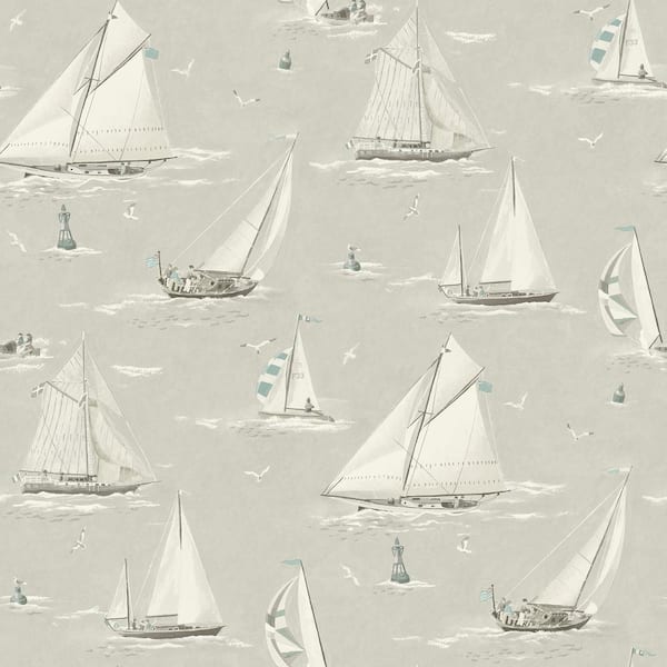 Chesapeake Leeward Light Grey Sailboat Matte Paper Pre-Pasted Wallpaper Sample