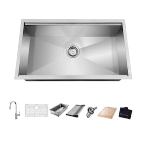 Zero Radius 30 in. Undermount Single Bowl 18 Gauge Stainless Steel Workstation Kitchen Sink with Pull-Down Faucet