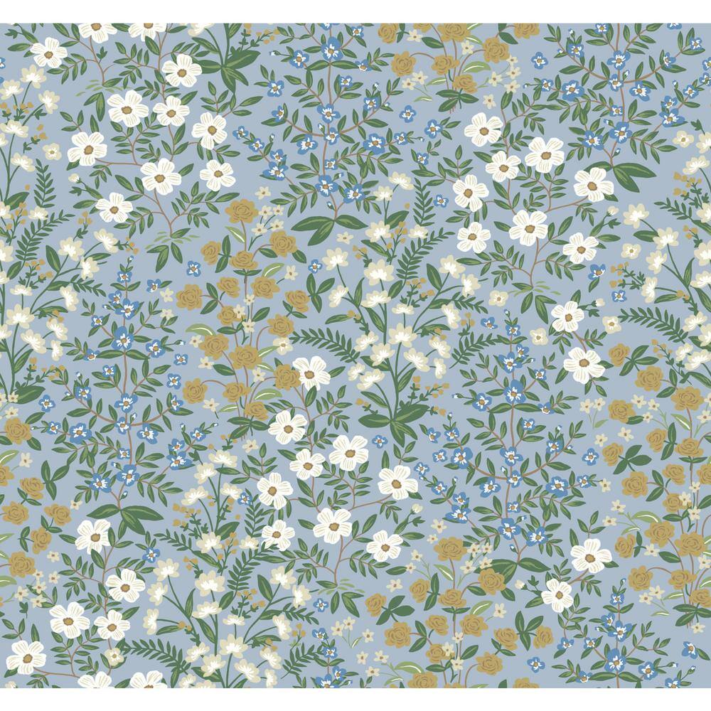 Blue and White Floral Nonwoven Wallpaper Roll