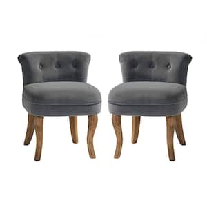 Nila Grey Vanity Velvet Upholstered Stool Chairs with Solid Wooden Legs (Set of 2)