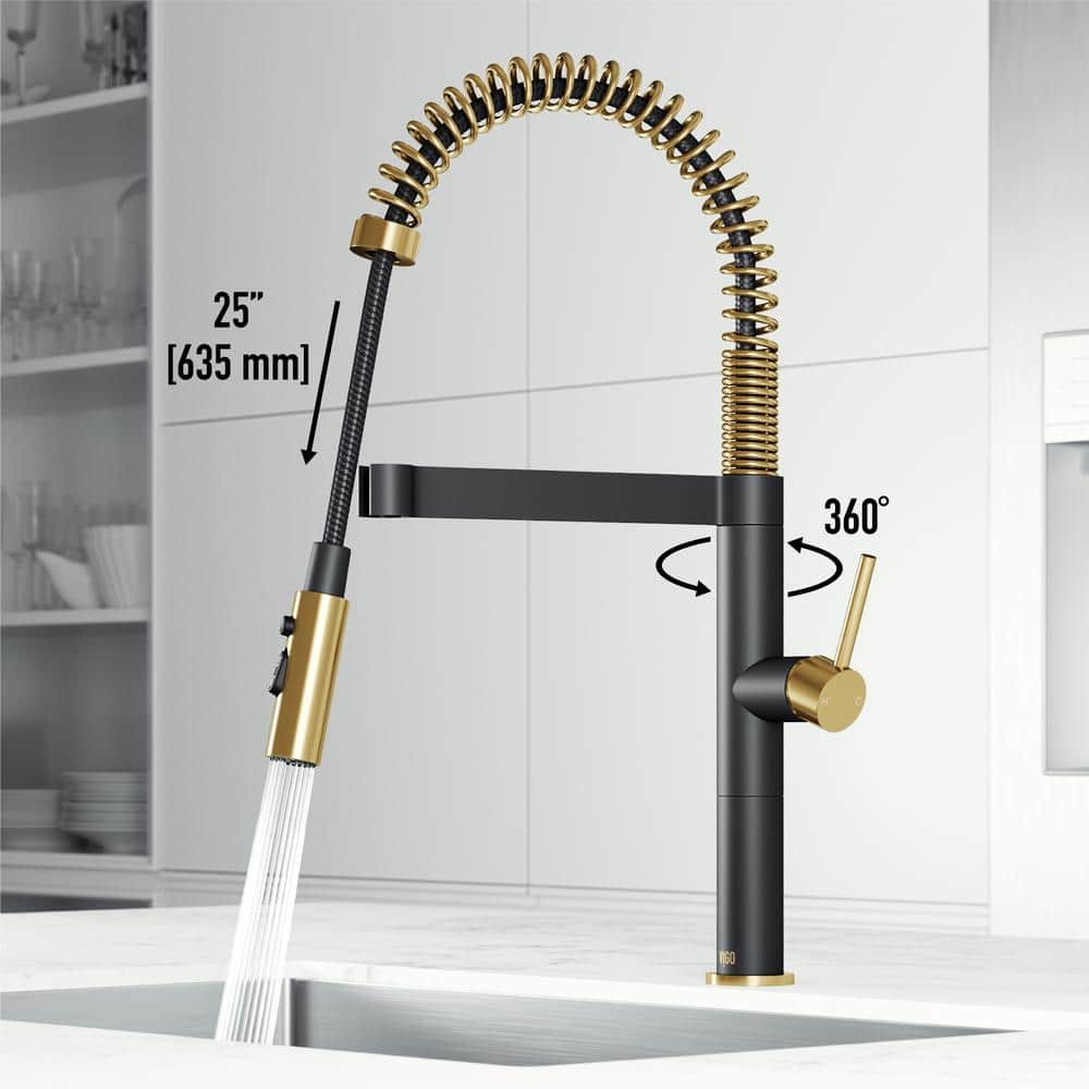 Edison Pro 20" Gold and Black Stainless Steel Pull-Down Kitchen Faucet