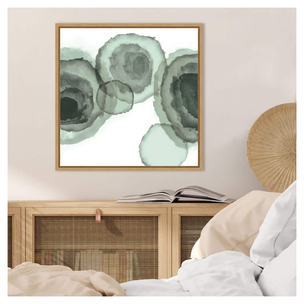 Ink Stains II Mint Abstract Canvas Art with Maple Frame