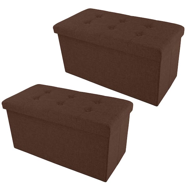 Lavish Home 30 in. Storage Ottoman - Set of 2 Brown Premium Polyester Storage Bench or Footrest