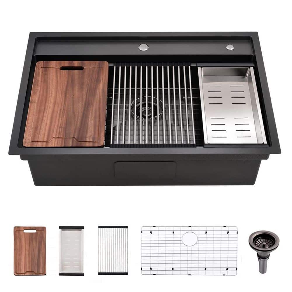 33 in. Black Drop In Kitchen Sink Workstation, Top Mount 16 Gauge Single Bowl 10'' Deep Handmade Kitchen Sink price history on PriceWatchPro