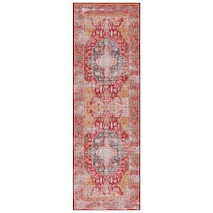 Tucson Rust/Gold 3 ft. x 8 ft. Machine Washable Distressed Medallion Floral Runner Rug