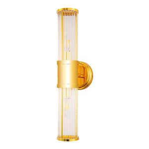 3 in. 2-Light Gold Crystal Bathroom Wall Sconce, Modern Vanity Light Fixture, Vertical Horizontal Mount