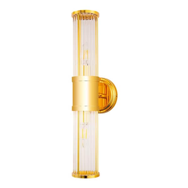 YANSUN 3 in. 2-Light Gold Crystal Bathroom Wall Sconce, Modern Vanity Light Fixture, Vertical Horizontal Mount