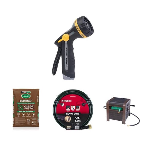 200 ft. Bronze Steel Hose Reel, 8-Pattern Nozzle, 5/8 in. x 50 ft. Hose and 1.5 cu. ft. Mulch Combo
