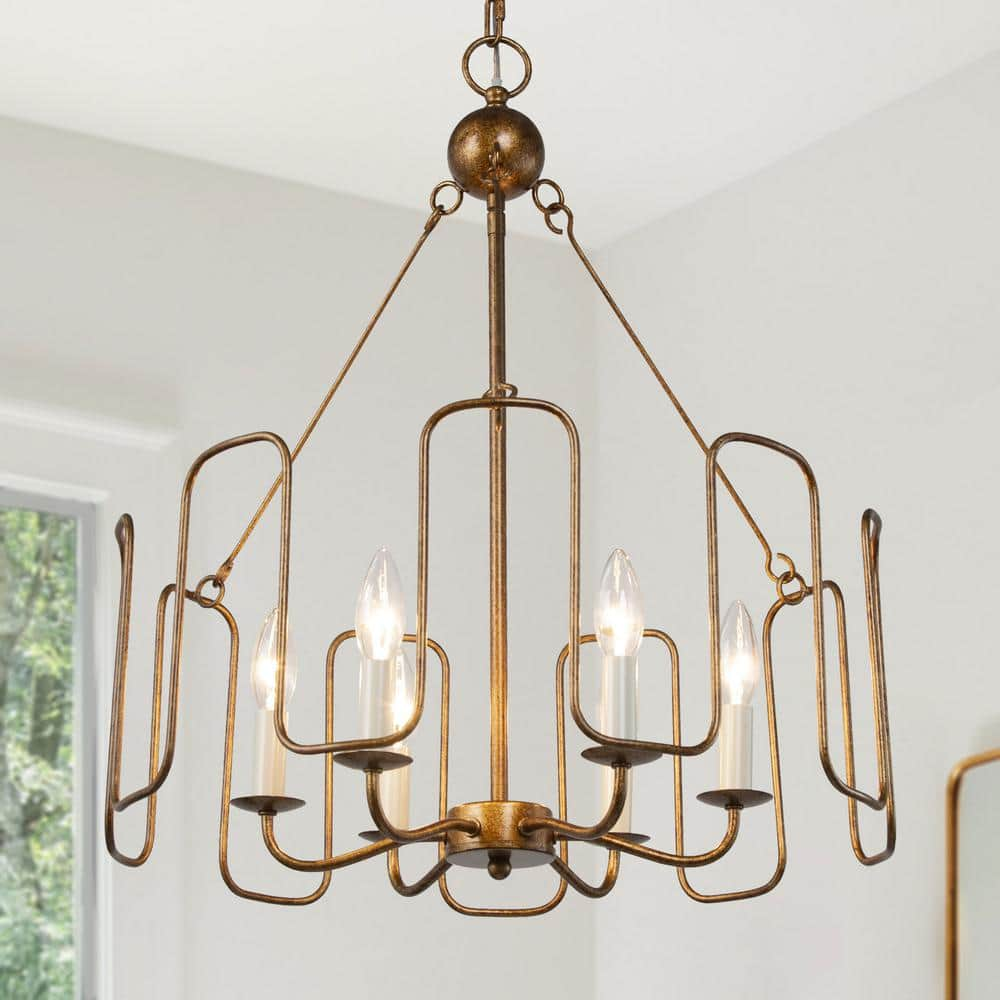 LNC Modern Antique Gold Drum Geometric Chandelier with Linear Shade ...