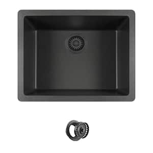 Black Quartz Granite 22 in. Single Bowl Dualmount Kitchen Sink with Matching Flange