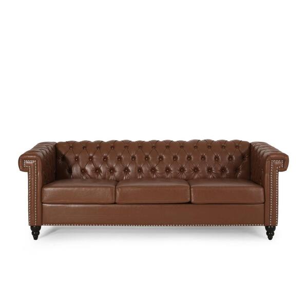 Noble House Kabella 83 in. Wide Brown and Dark Brown 3-Seat Square Arm ...