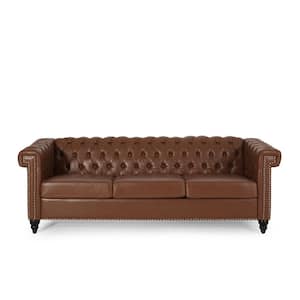 Kabella 83 in. Square Arm 3-Seater Removable Covers Sofa in Cognac Brown/Dark Brown